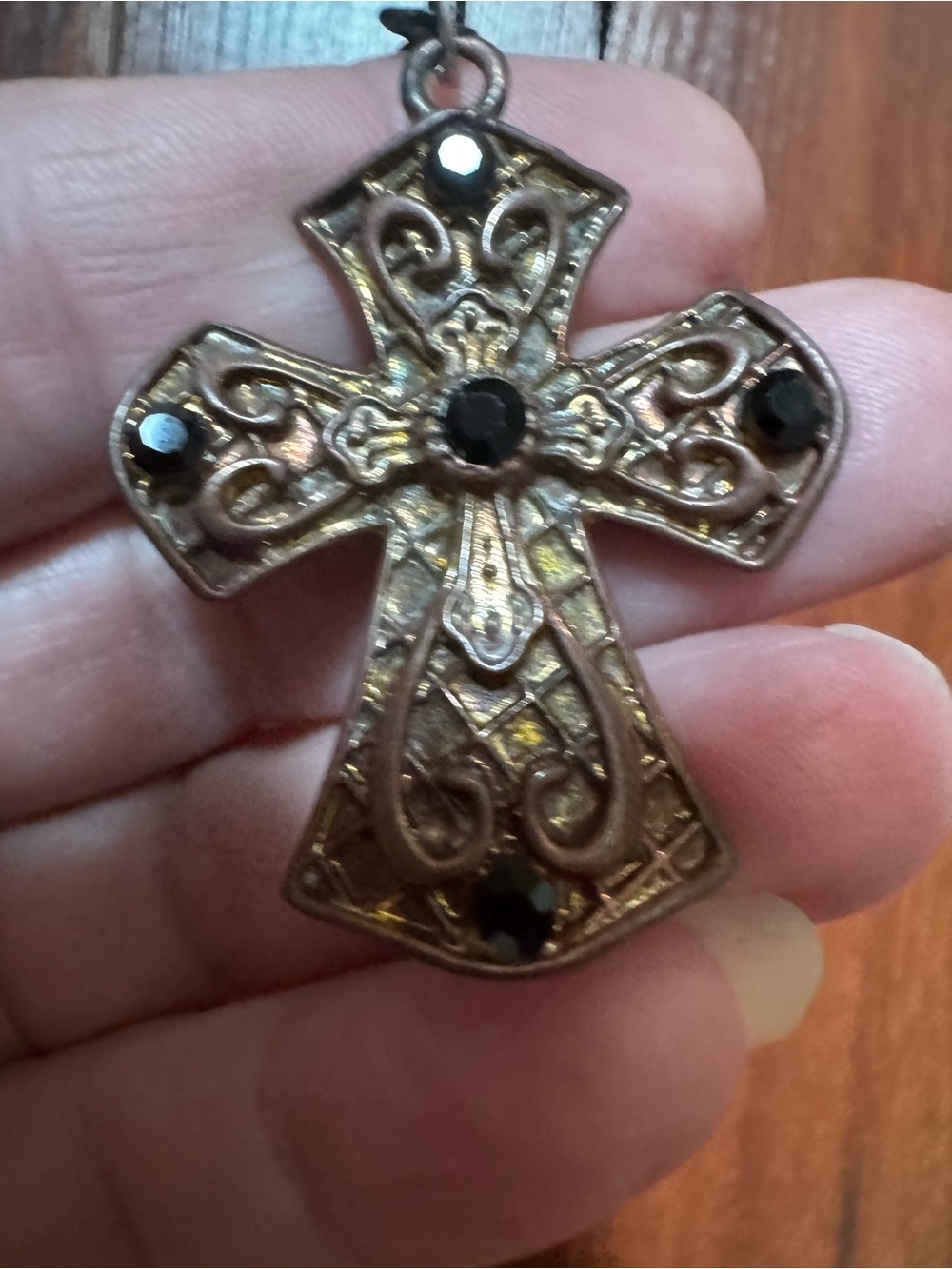 Vintage Black copper Gothic Cross Necklace with Black Stones